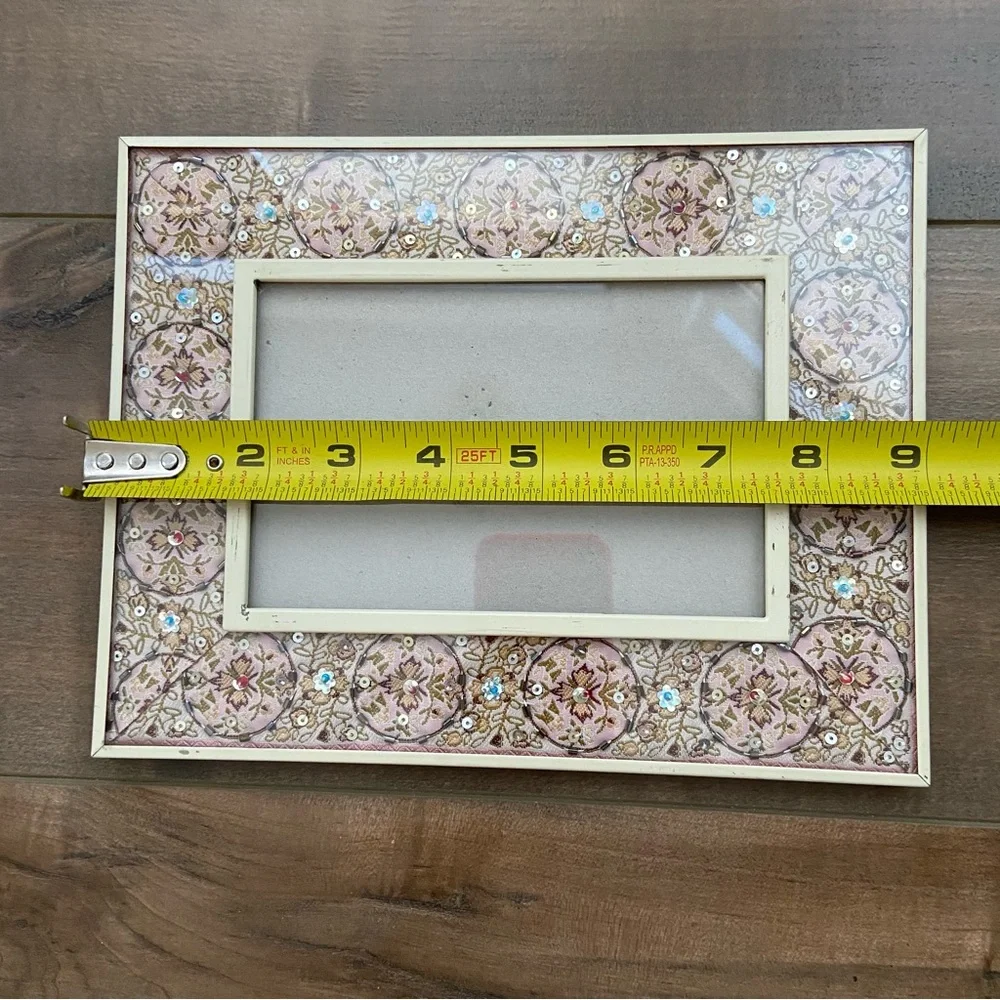 Beaded & Sequin Boho Picture Frame Pink Floral Decorative Accent